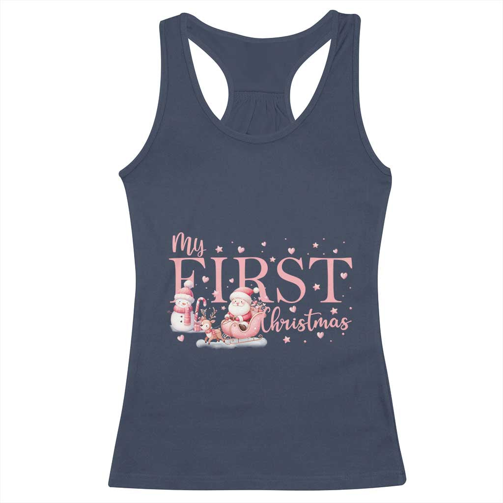 Cute First Christmas Racerback Tank Top Pink Santa Snowman TS09 Navy Print Your Wear