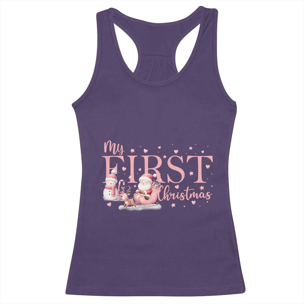 Cute First Christmas Racerback Tank Top Pink Santa Snowman TS09 Purple Print Your Wear