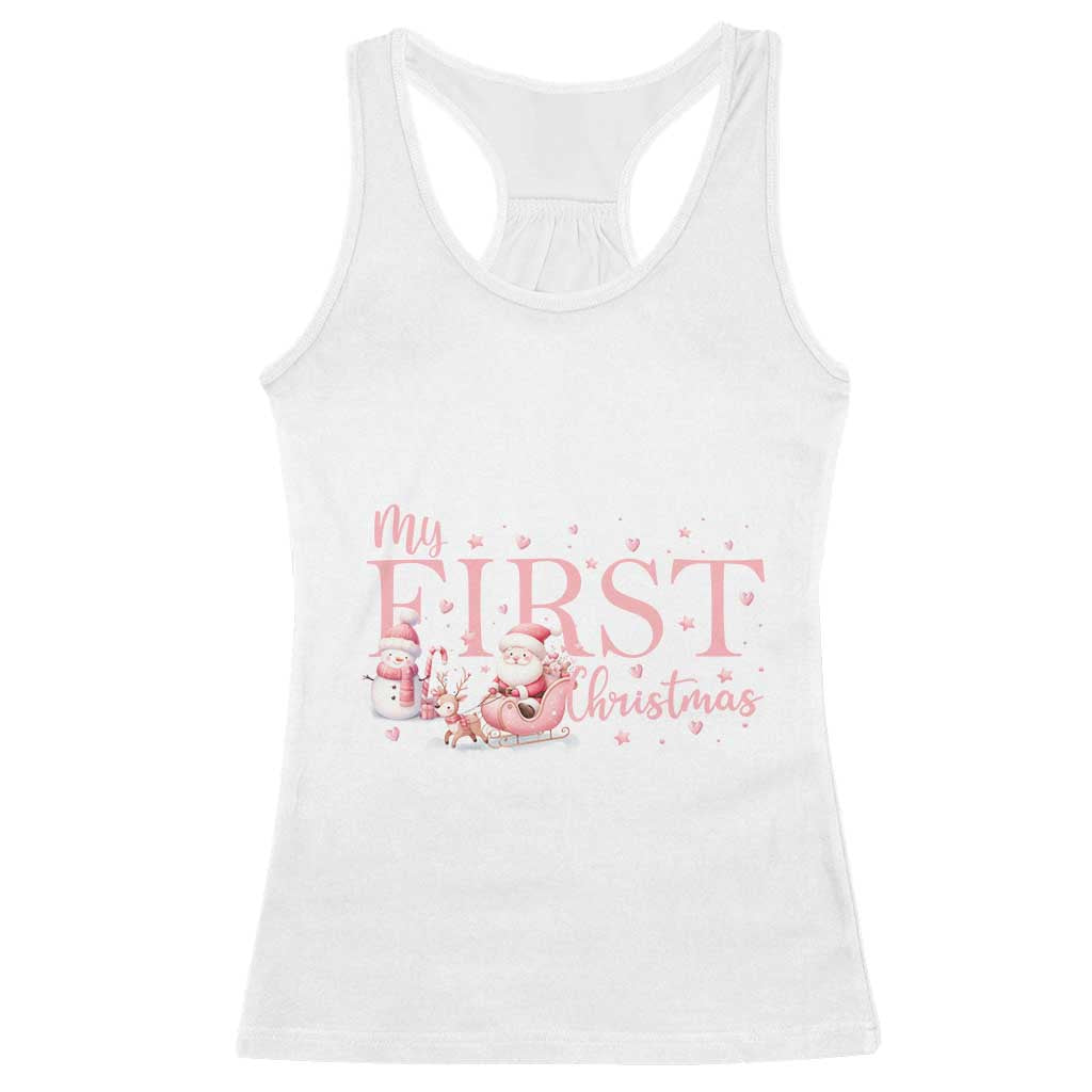 Cute First Christmas Racerback Tank Top Pink Santa Snowman TS09 White Print Your Wear