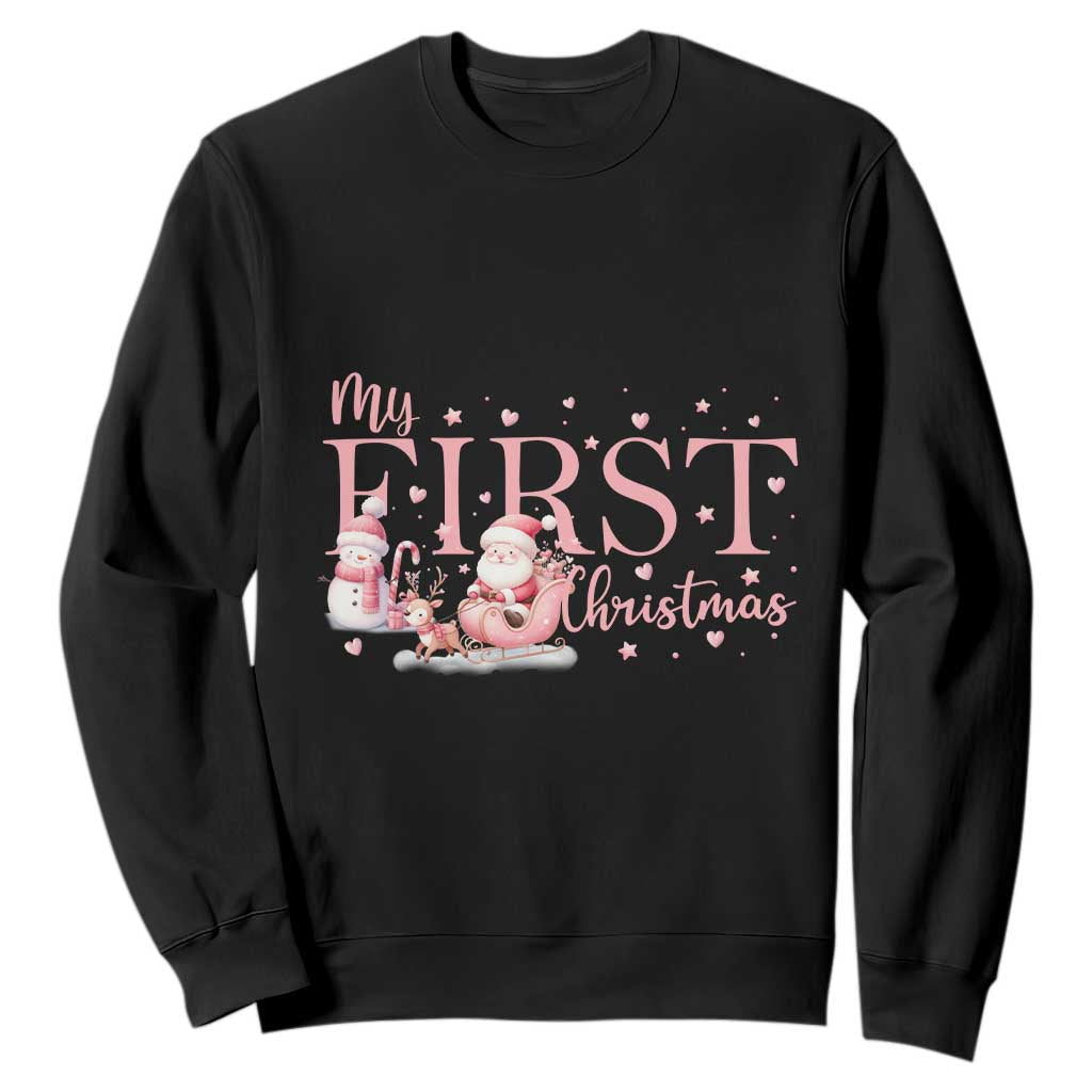 Cute First Christmas Sweatshirt Pink Santa Snowman TS09 Black Print Your Wear