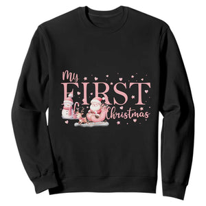 Cute First Christmas Sweatshirt Pink Santa Snowman TS09 Black Print Your Wear
