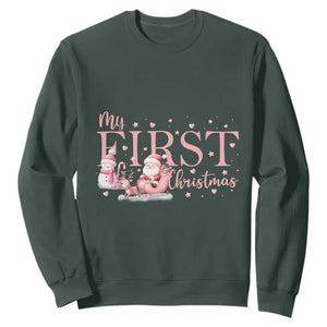Cute First Christmas Sweatshirt Pink Santa Snowman TS09 Dark Forest Green Print Your Wear