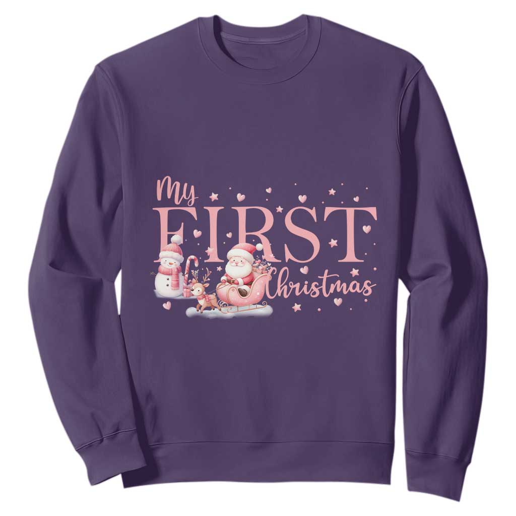 Cute First Christmas Sweatshirt Pink Santa Snowman TS09 Purple Print Your Wear