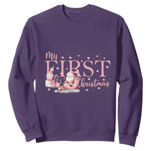 Cute First Christmas Sweatshirt Pink Santa Snowman TS09 Purple Print Your Wear