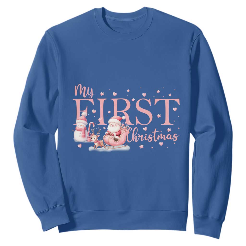 Cute First Christmas Sweatshirt Pink Santa Snowman TS09 Royal Blue Print Your Wear