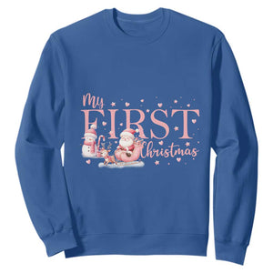 Cute First Christmas Sweatshirt Pink Santa Snowman TS09 Royal Blue Print Your Wear
