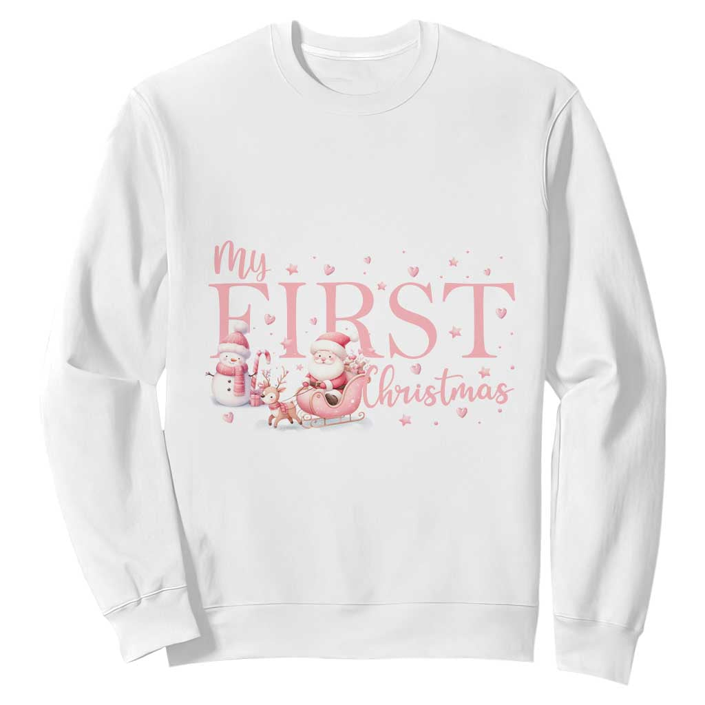 Cute First Christmas Sweatshirt Pink Santa Snowman TS09 White Print Your Wear