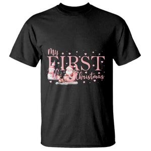 Cute First Christmas T Shirt Pink Santa Snowman TS09 Black Print Your Wear