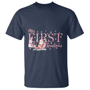 Cute First Christmas T Shirt Pink Santa Snowman TS09 Navy Print Your Wear