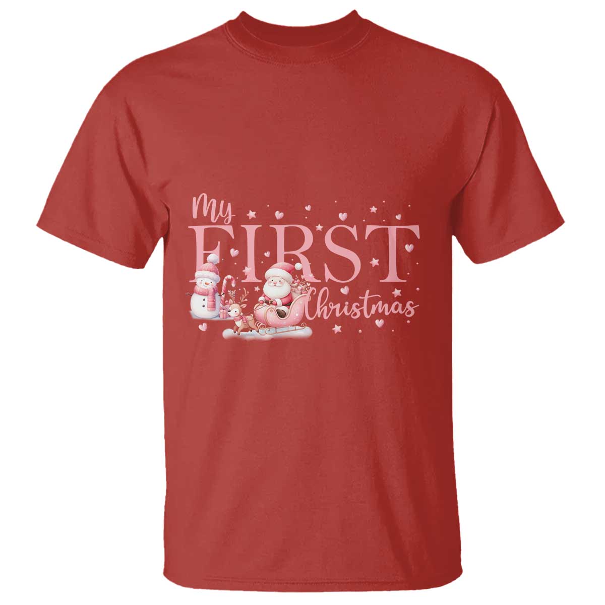 Cute First Christmas T Shirt Pink Santa Snowman TS09 Red Print Your Wear