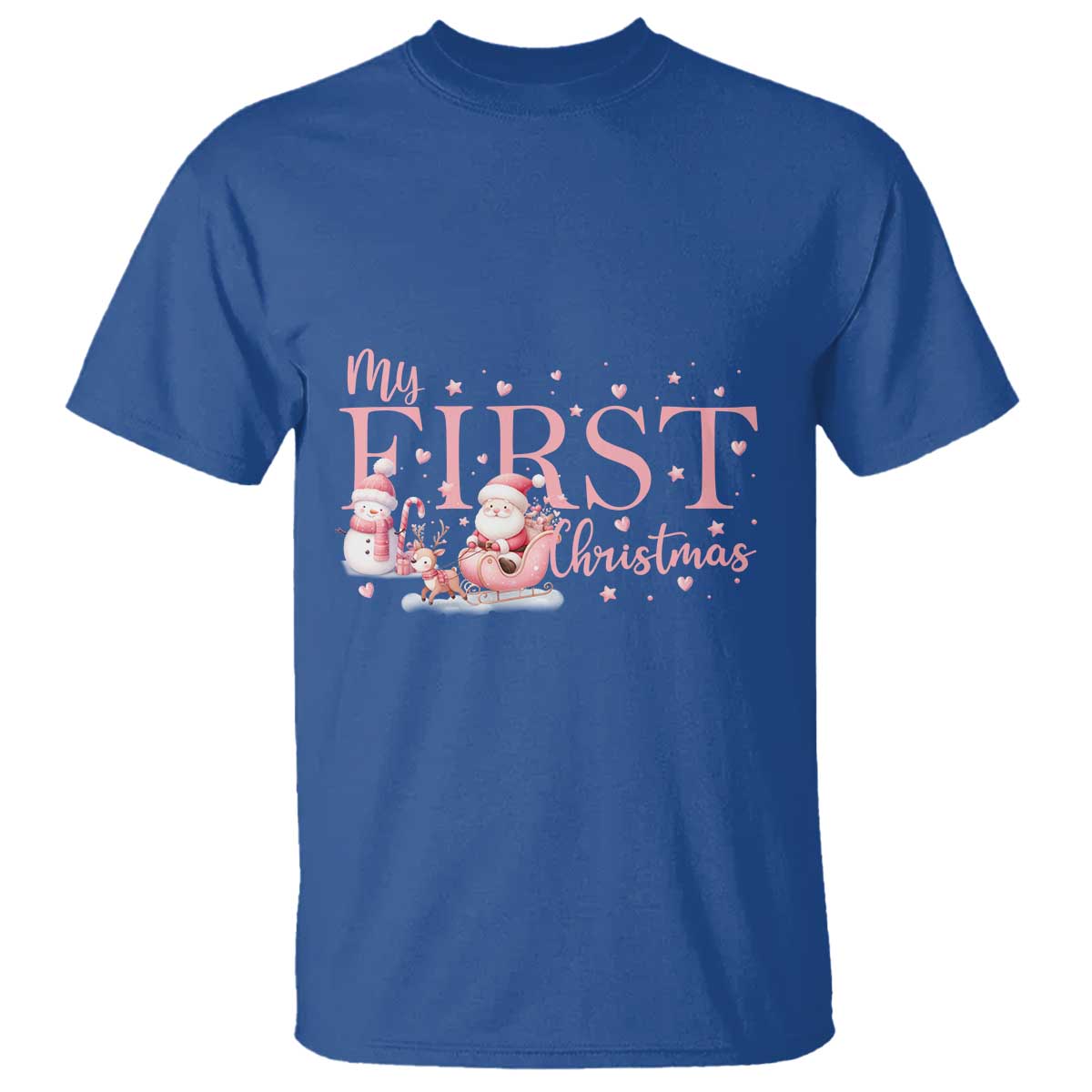 Cute First Christmas T Shirt Pink Santa Snowman TS09 Royal Blue Print Your Wear