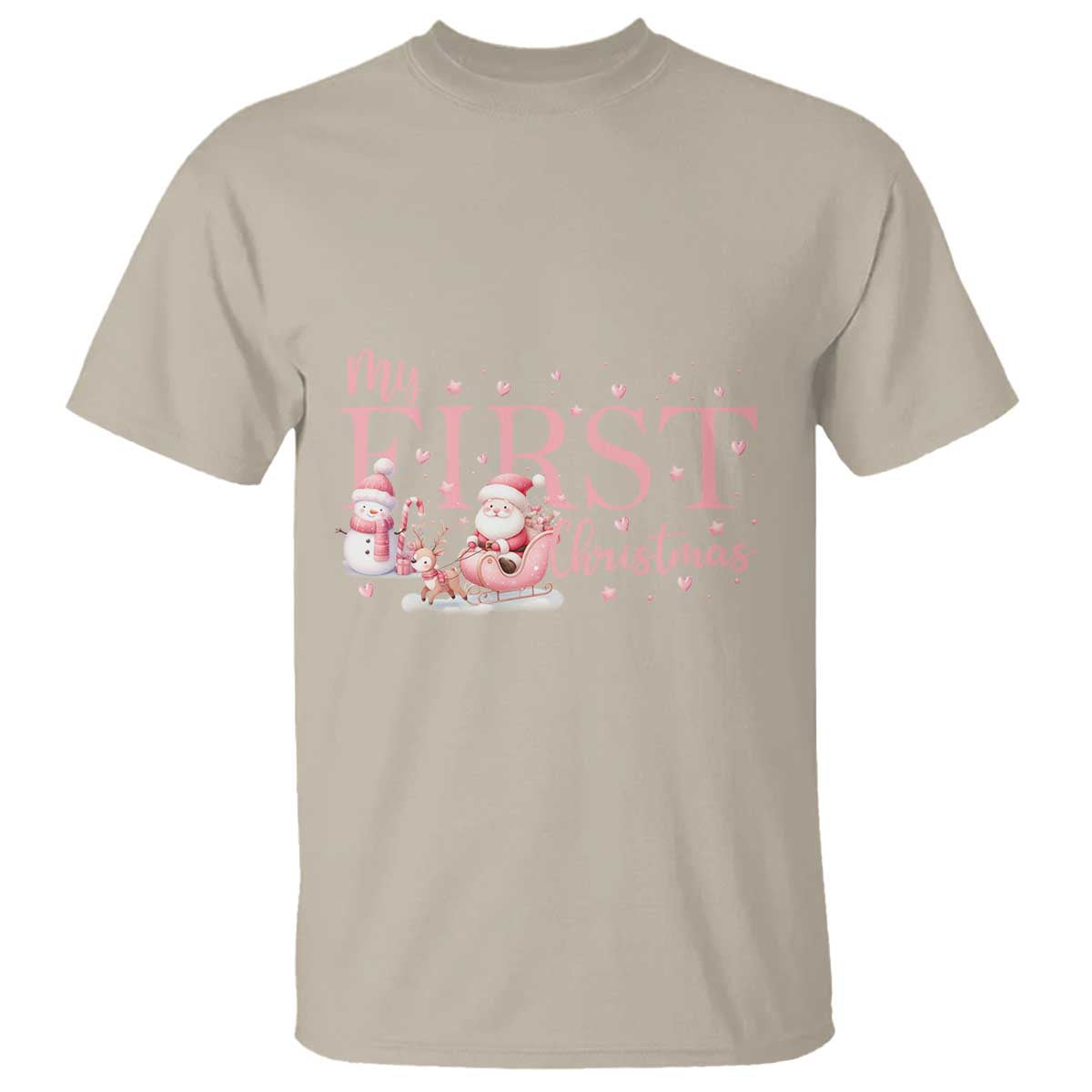 Cute First Christmas T Shirt Pink Santa Snowman TS09 Sand Print Your Wear