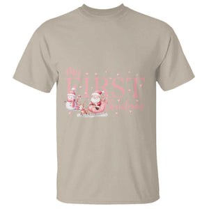 Cute First Christmas T Shirt Pink Santa Snowman TS09 Sand Print Your Wear