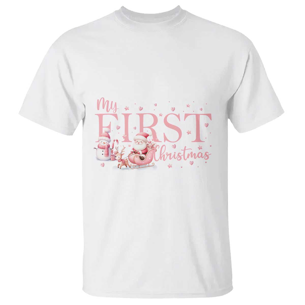 Cute First Christmas T Shirt Pink Santa Snowman TS09 White Print Your Wear