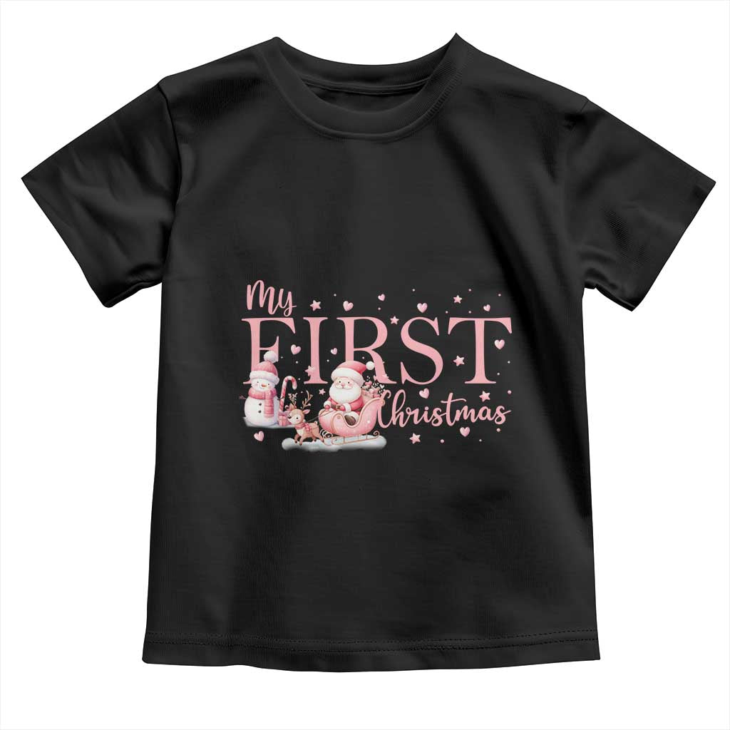 Cute First Christmas Toddler T Shirt Pink Santa Snowman TS09 Black Print Your Wear