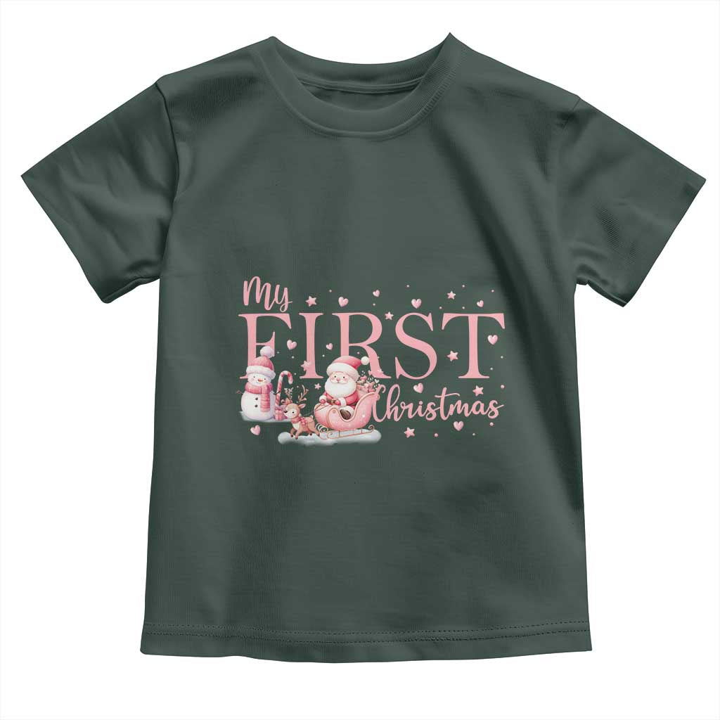 Cute First Christmas Toddler T Shirt Pink Santa Snowman TS09 Dark Forest Green Print Your Wear