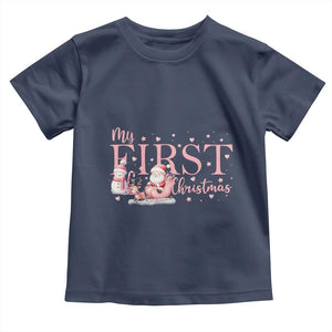 Cute First Christmas Toddler T Shirt Pink Santa Snowman TS09 Navy Print Your Wear