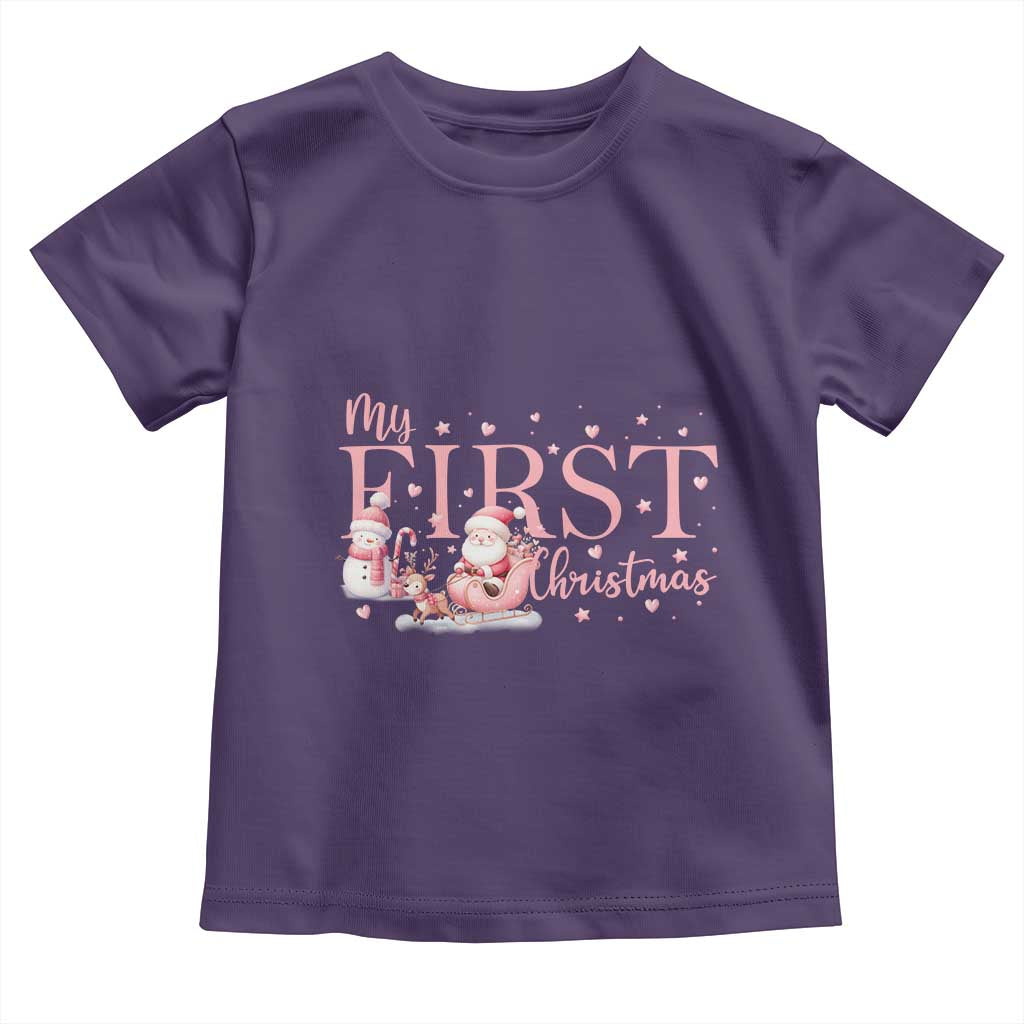 Cute First Christmas Toddler T Shirt Pink Santa Snowman TS09 Purple Print Your Wear