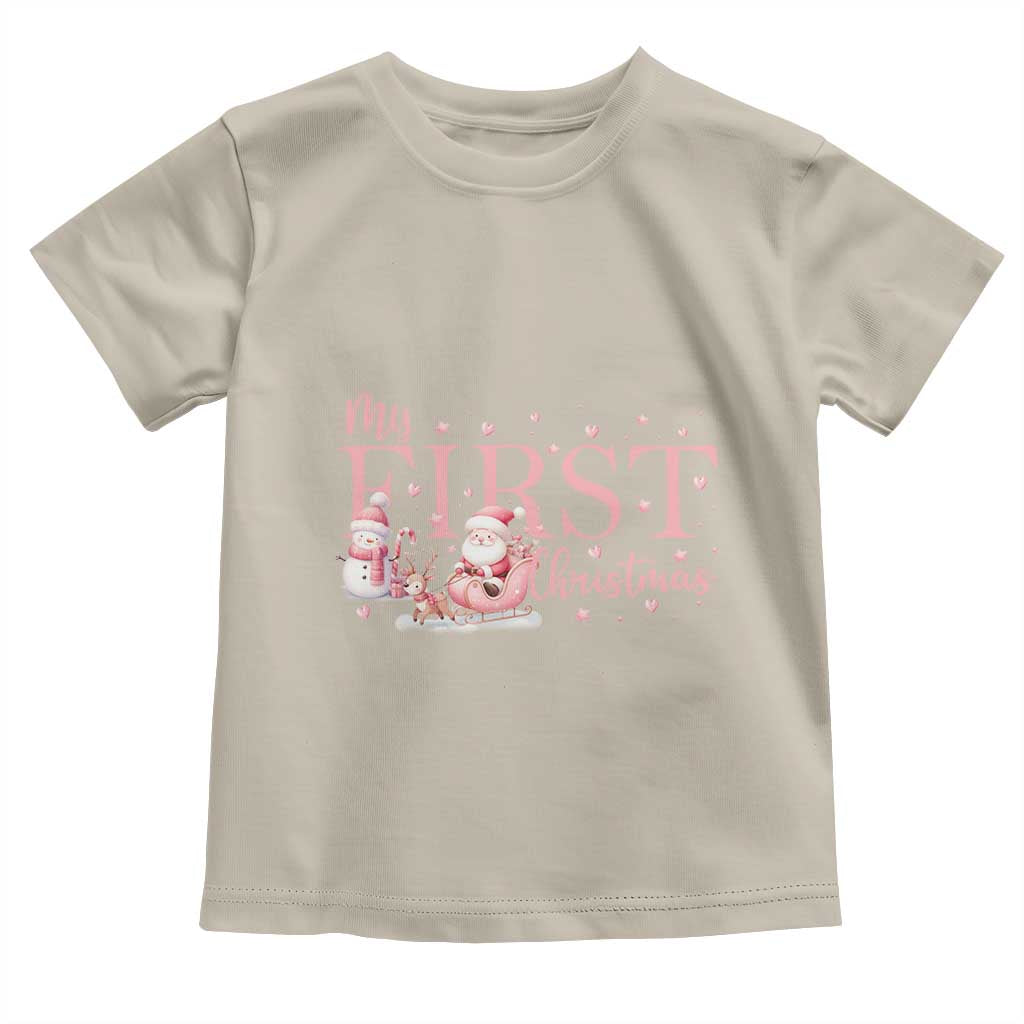 Cute First Christmas Toddler T Shirt Pink Santa Snowman TS09 Sand Print Your Wear