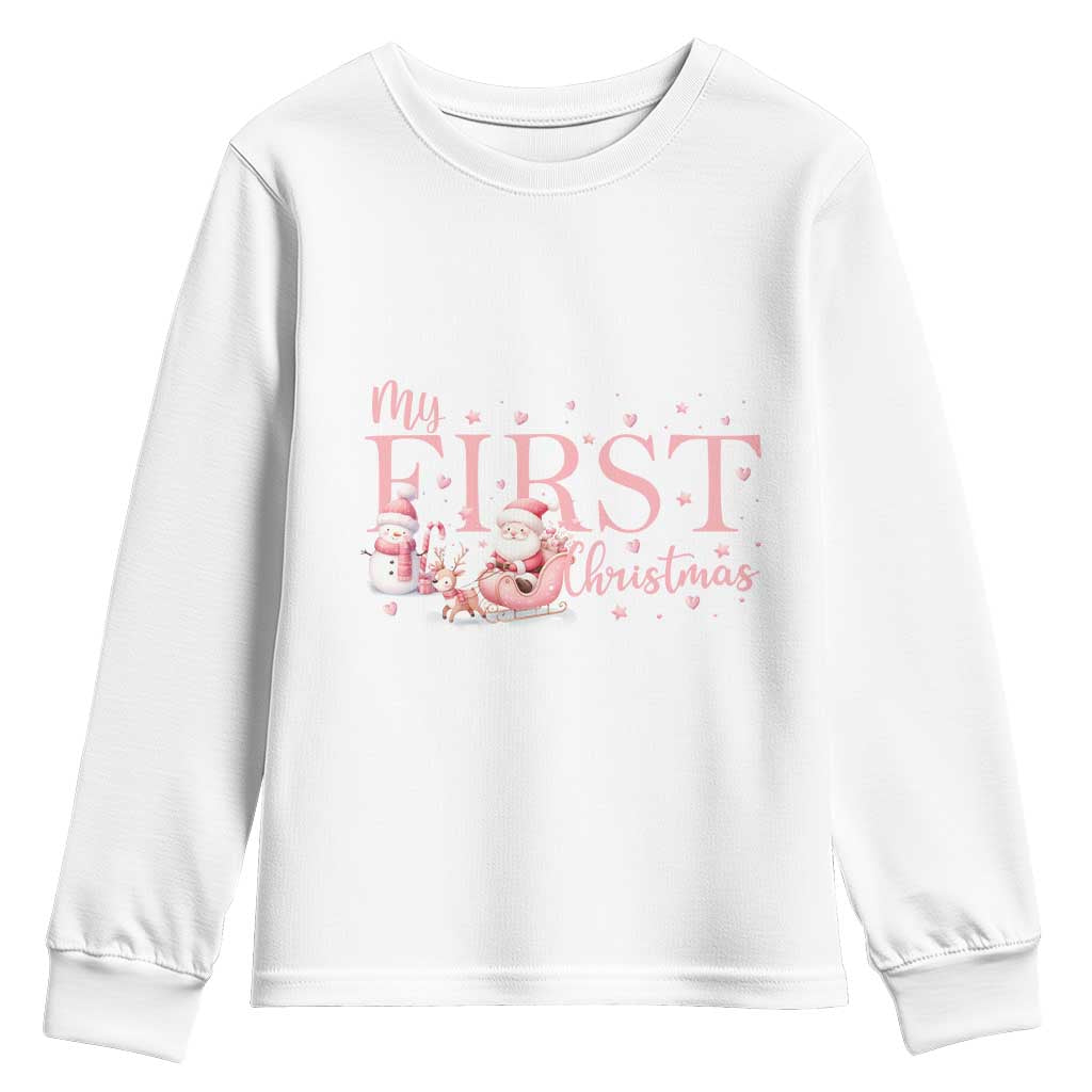 Cute First Christmas Youth Sweatshirt Pink Santa Snowman TS09 White Print Your Wear