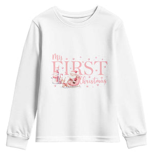 Cute First Christmas Youth Sweatshirt Pink Santa Snowman TS09 White Print Your Wear