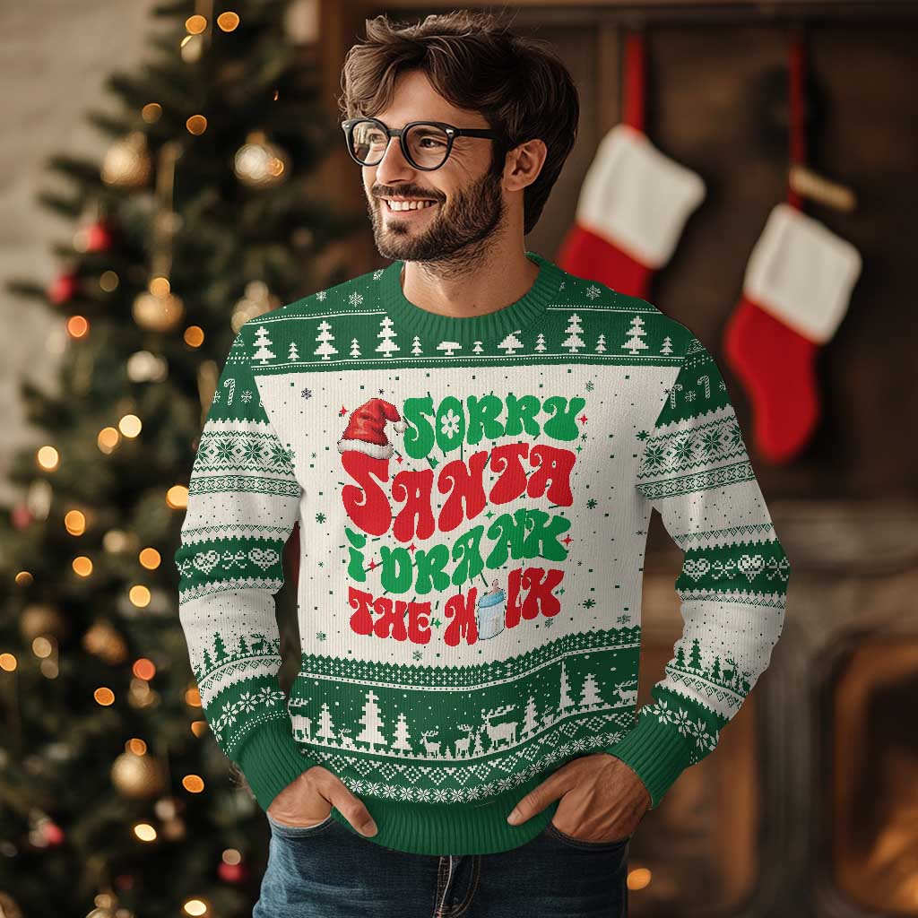 Funny First Xmas Ugly Christmas Sweater Sorry Santa I Drank The Milk TS09 Green Print Your Wear
