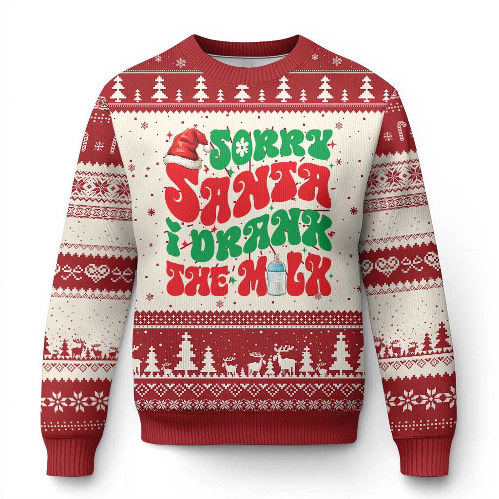 Funny First Xmas Ugly Christmas Sweater Sorry Santa I Drank The Milk TS09 Red Print Your Wear