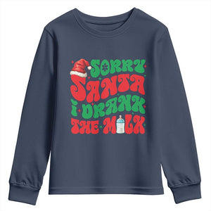 Funny First Christmas Youth Sweatshirt Sorry Santa I Drank The Milk TS09 Navy Print Your Wear