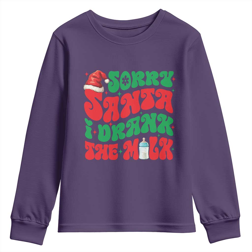 Funny First Christmas Youth Sweatshirt Sorry Santa I Drank The Milk TS09 Purple Print Your Wear