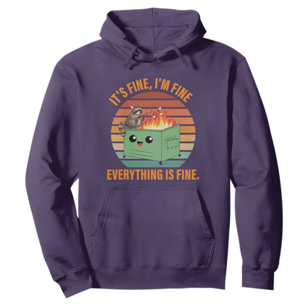 Funny Dumpster Fire Hoodie It's Fine I'm Fine Everything's Fine Raccoon TS09 Purple Print Your Wear
