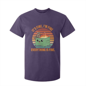 Funny Dumpster Fire T Shirt For Kid It's Fine I'm Fine Everything's Fine Raccoon TS09 Purple Print Your Wear