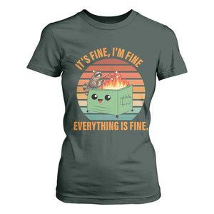 Funny Dumpster Fire T Shirt For Women It's Fine I'm Fine Everything's Fine Raccoon TS09 Dark Forest Green Print Your Wear