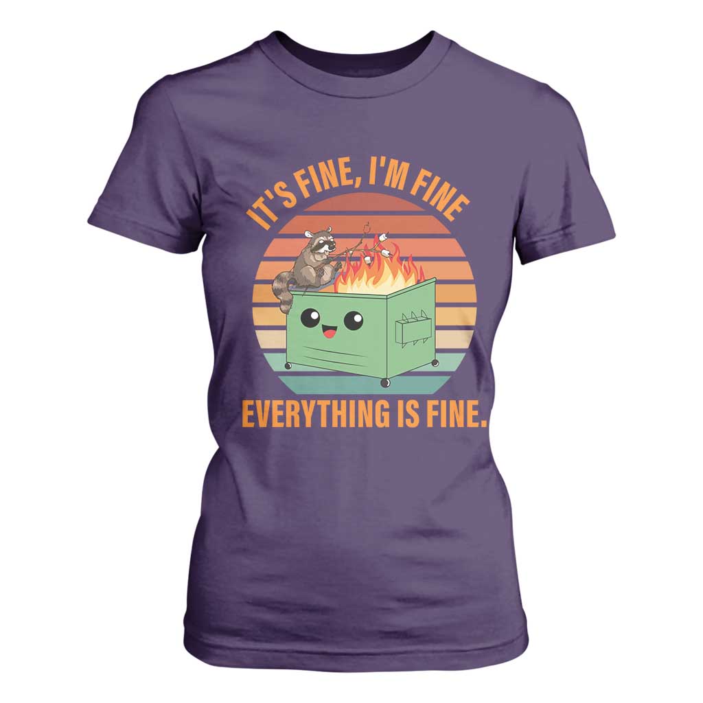 Funny Dumpster Fire T Shirt For Women It's Fine I'm Fine Everything's Fine Raccoon TS09 Purple Print Your Wear