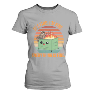 Funny Dumpster Fire T Shirt For Women It's Fine I'm Fine Everything's Fine Raccoon TS09 Sport Gray Print Your Wear