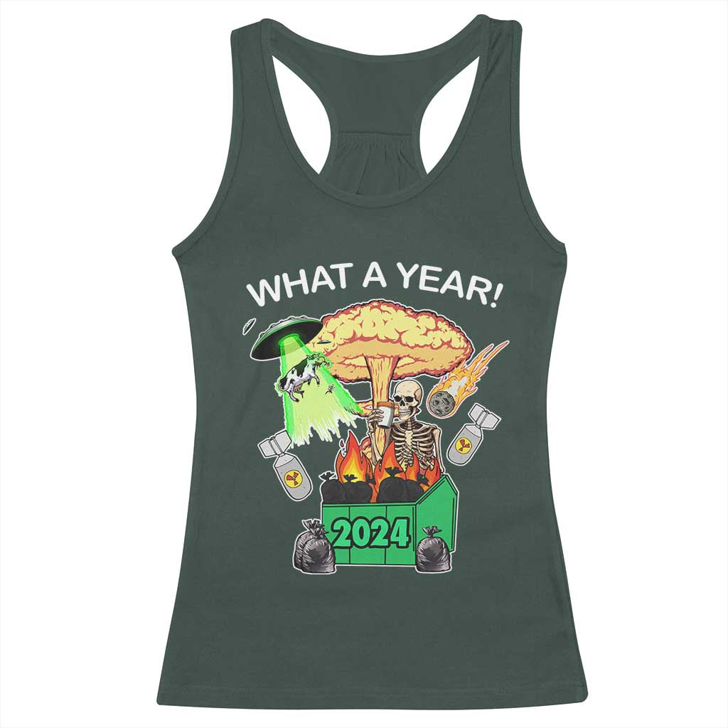 Funny Christmas What A Year Dumpster Fire Racerback Tank Top TS09 Dark Forest Green Print Your Wear