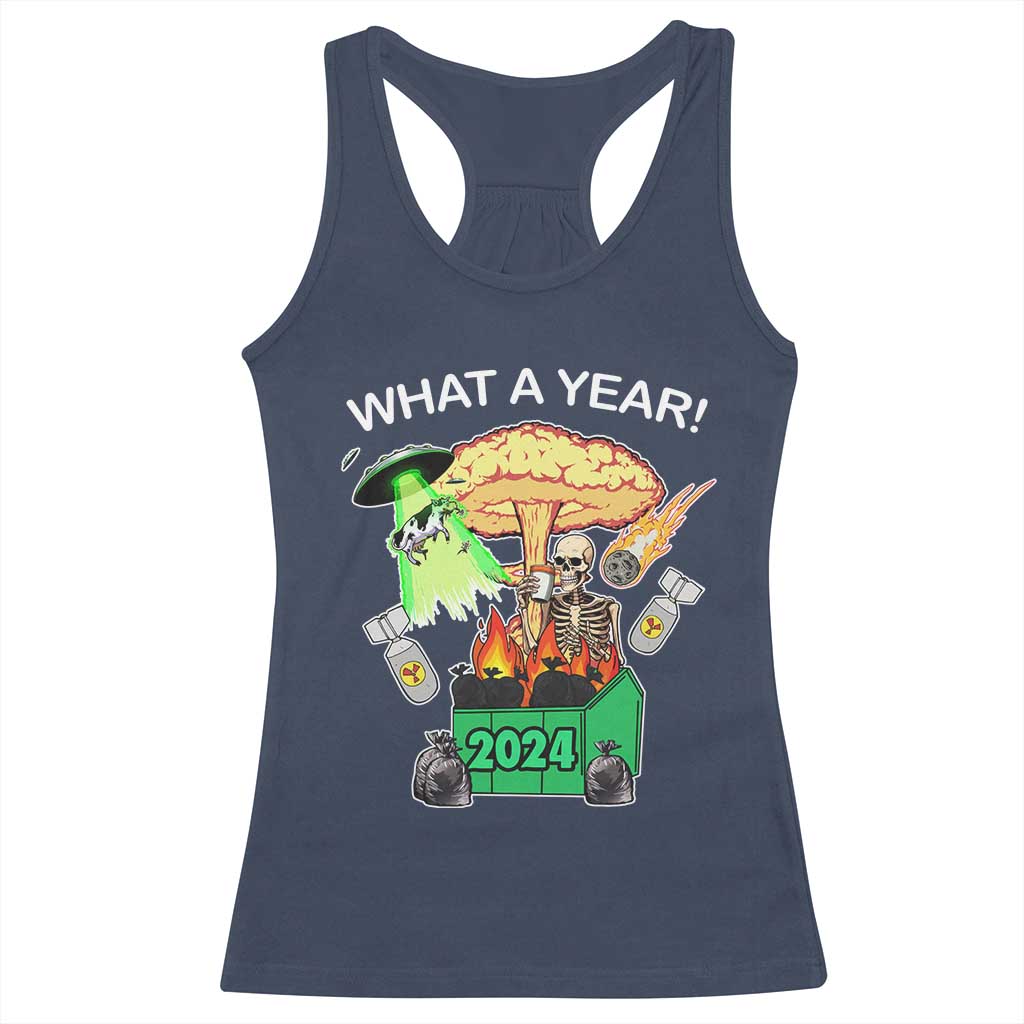 Funny Christmas What A Year Dumpster Fire Racerback Tank Top TS09 Navy Print Your Wear