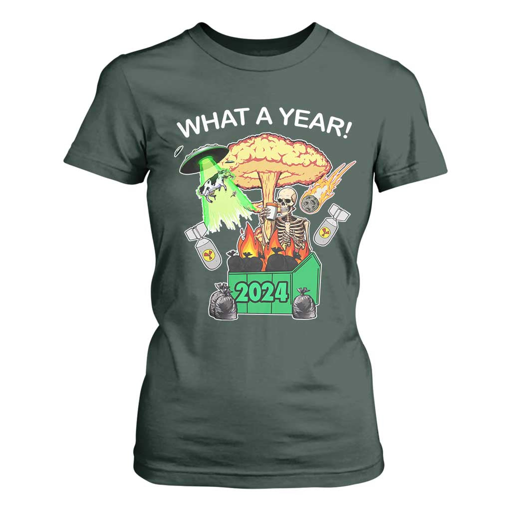 Funny Christmas What A Year Dumpster Fire T Shirt For Women TS09 Dark Forest Green Print Your Wear