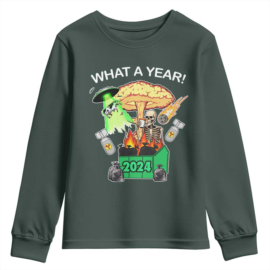 Funny Christmas What A Year Dumpster Fire Youth Sweatshirt TS09 Dark Forest Green Print Your Wear