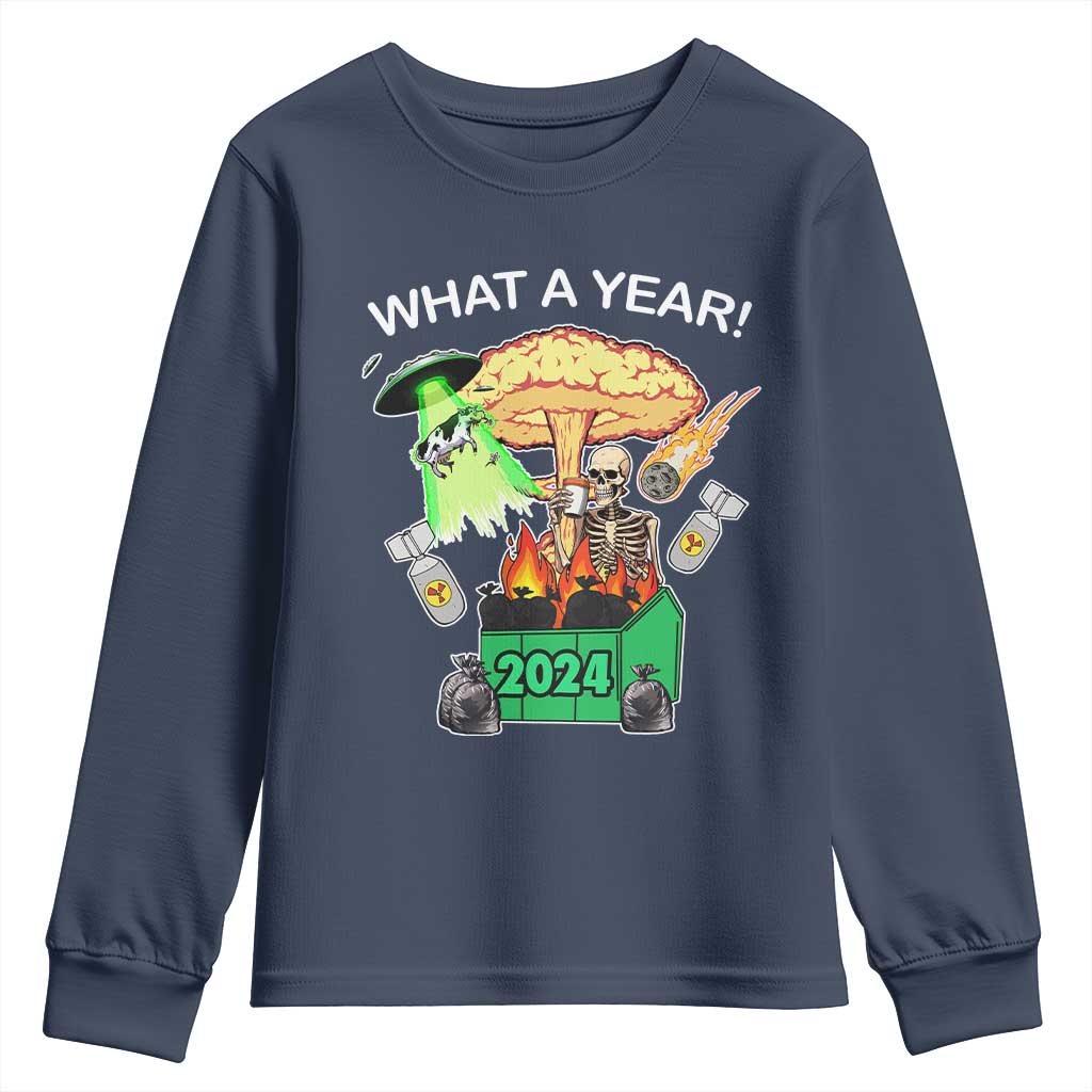 Funny Christmas What A Year Dumpster Fire Youth Sweatshirt TS09 Navy Print Your Wear