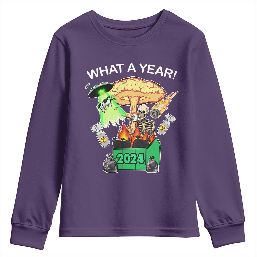 Funny Christmas What A Year Dumpster Fire Youth Sweatshirt TS09 Purple Print Your Wear