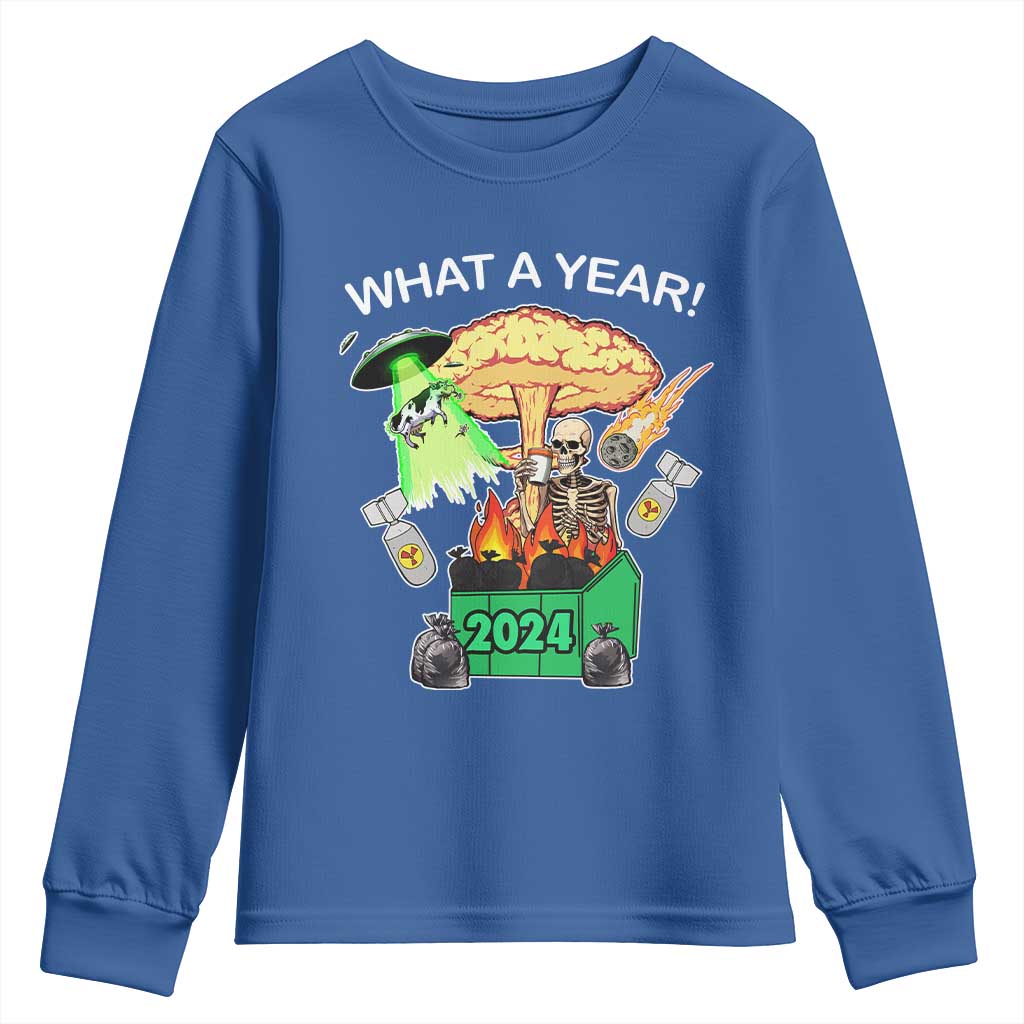 Funny Christmas What A Year Dumpster Fire Youth Sweatshirt TS09 Royal Blue Print Your Wear