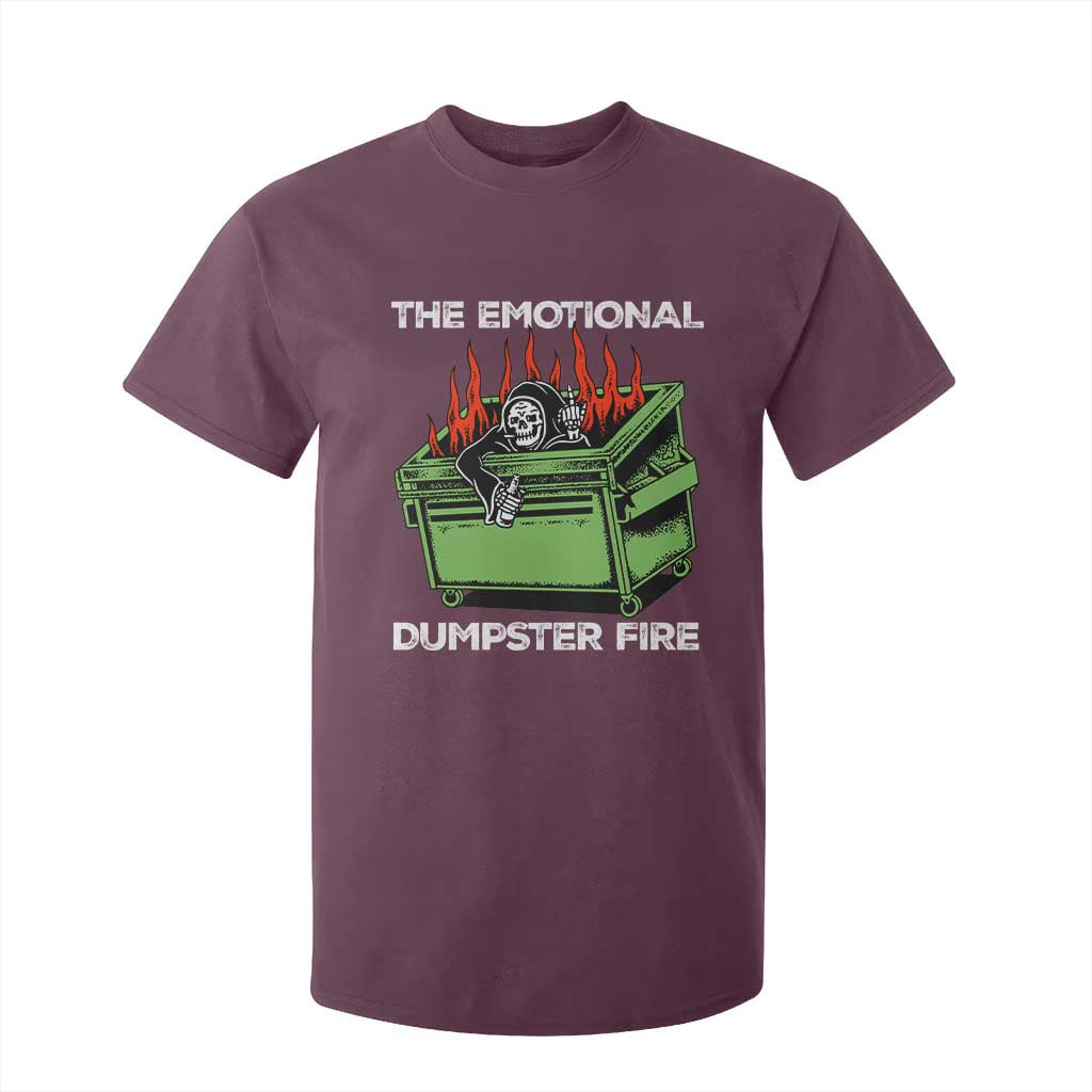 Funny Emotional Dumpster Fire Skeleton T Shirt For Kid TS09 Maroon Print Your Wear