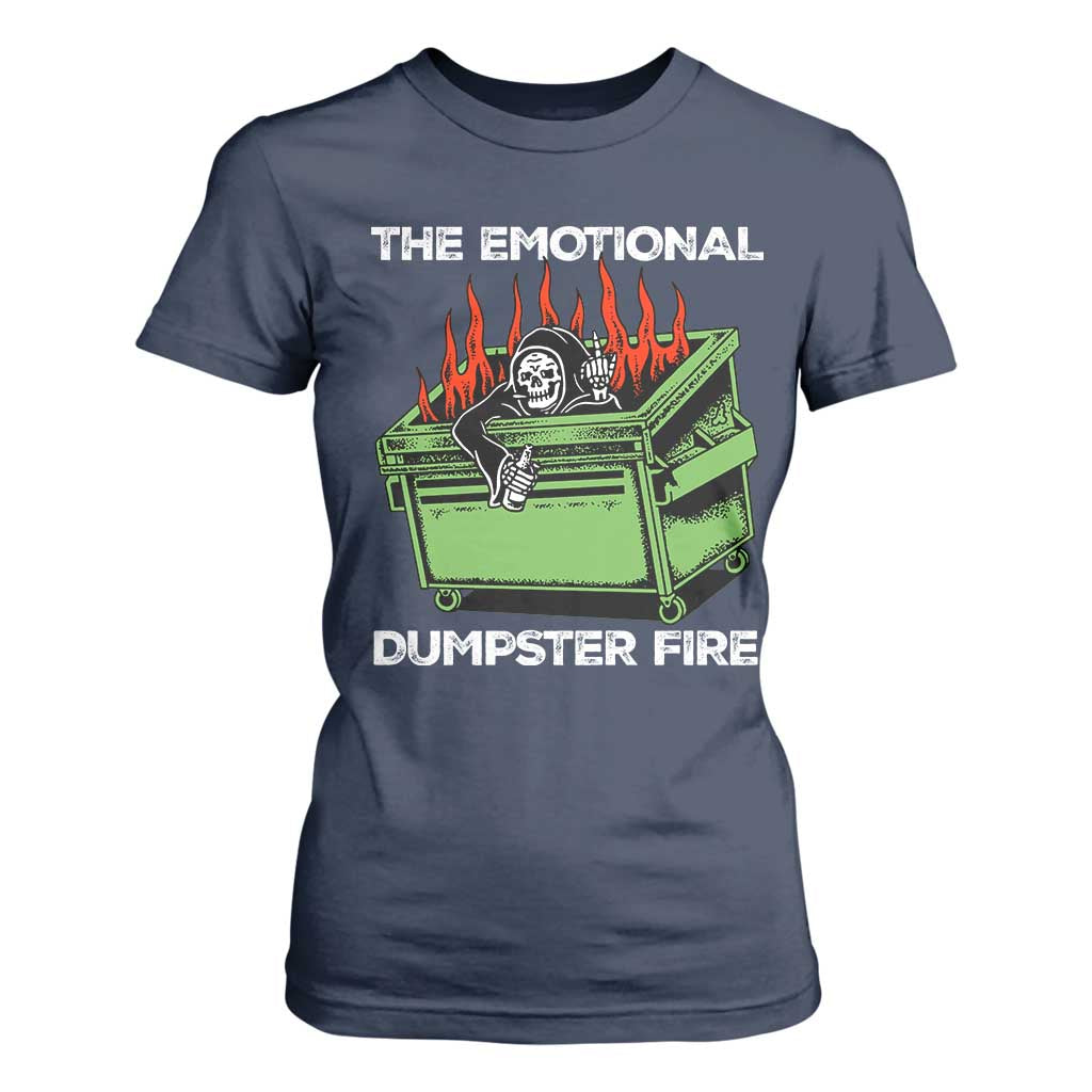 Funny Emotional Dumpster Fire Skeleton T Shirt For Women TS09 Navy Print Your Wear