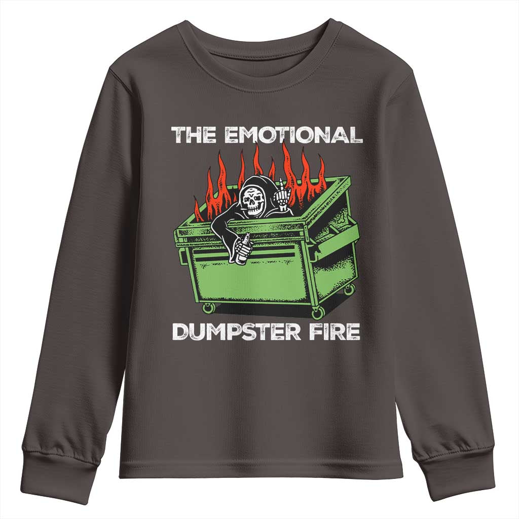 Funny Emotional Dumpster Fire Skeleton Youth Sweatshirt TS09 Dark Chocolate Print Your Wear