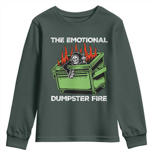 Funny Emotional Dumpster Fire Skeleton Youth Sweatshirt TS09 Dark Forest Green Print Your Wear