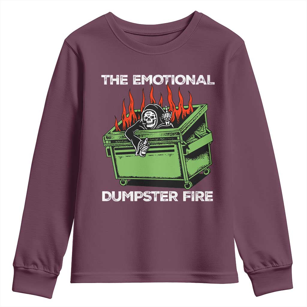 Funny Emotional Dumpster Fire Skeleton Youth Sweatshirt TS09 Maroon Print Your Wear