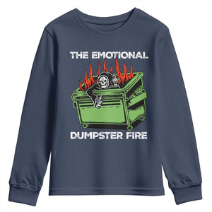Funny Emotional Dumpster Fire Skeleton Youth Sweatshirt TS09 Navy Print Your Wear