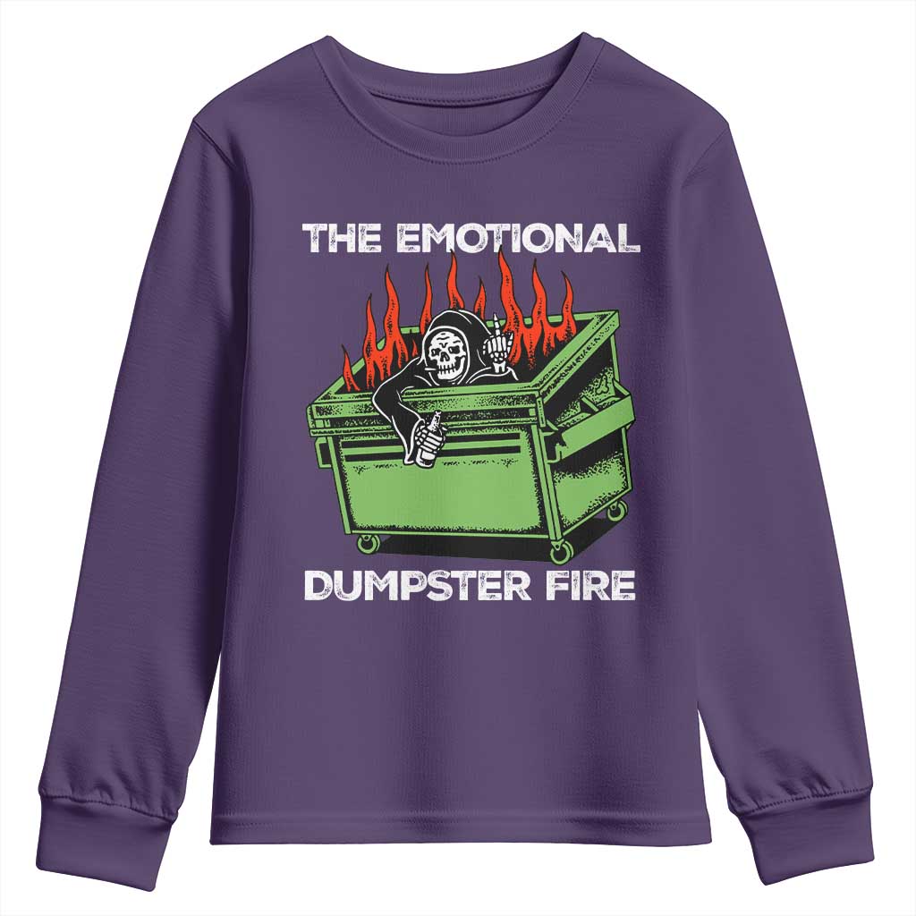 Funny Emotional Dumpster Fire Skeleton Youth Sweatshirt TS09 Purple Print Your Wear