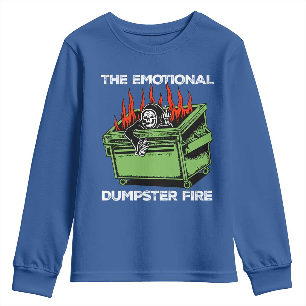 Funny Emotional Dumpster Fire Skeleton Youth Sweatshirt TS09 Royal Blue Print Your Wear
