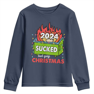 Funny Dumpster Fire Sucked But Yay Christmas 2024 Youth Sweatshirt TS09 Navy Print Your Wear